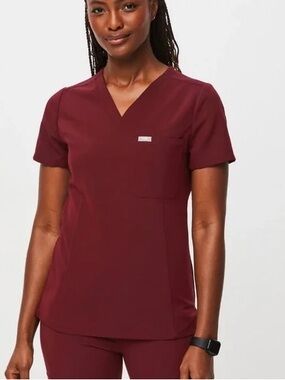 Figs Women's V-Neck Medical Scrub Top - Burgundy Catarina One-Pocket Scrub Top